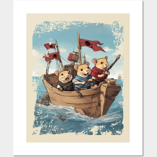 Cute adventure gerbil hamster pirates ocean sailing Posters and Art